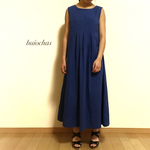 Wガーゼ   ノースリーブロングワンピース(royal blue)