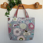 再販☆【Ｓ】トートバッグ（北欧、花と鳥）薄グレー