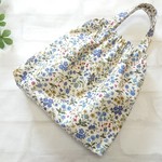 《lino Moana様オーダー品》ゴム口巾着☆おばあちゃんの知恵袋   forest flowers ブルー