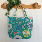 再販☆【Ｓ】トートバッグ（北欧、花と鳥）エメラルドグリーン