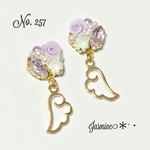 バラ&リーフストーンビジュー×天使の羽 春色ピアス♡
