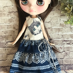  952 Katze×青レース模様 ワンピース ブライス Blythe アウトフィット