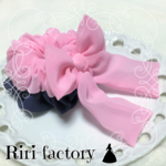 さらにもこもこ✨ふわもこ🎀リボン付きシフォンシュシュ❤(ﾊﾟｽﾃﾙﾋﾟﾝｸ×ネイビー)