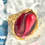 再販　２４金 ＋ SV９２５ ざくろの様なレアヴィンテージガラスring（送料無料）
