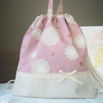 【大きめ体操着袋】ナップサックにも☆ドイリー柄☆ピンク