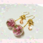 【限定2セット】大人可愛いガラスドーム　フラワーピアス　（スターチス）❦