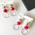 ビビットピンク×リング ビジューピアス イヤリング可
