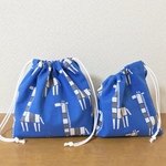 キリンさん柄ブルー☆お弁当袋&コップ袋セット