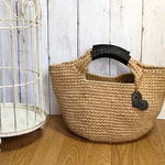 本革持ち手の麻紐トート