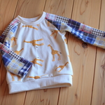 【90】キリンとパッチワークな柄のラグランTシャツ