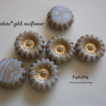12mm matt gray white*gold  sunflower  チェコビーズ 6個