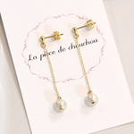 6mmコットンパール　ロングチェーンピアス