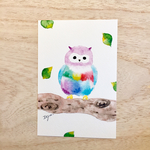 🌈「虹色のフクロウ」 水彩画イラストポストカード 2枚セット🌈