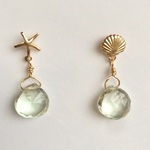 再販♥グリーンアメジストとスターフィッシュ＆シェルのピアス