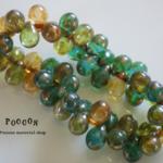 7*5mm mix green*yellow picasso ドロップ チェコビーズ 20個