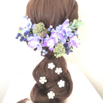 アンティークブルーと、恋ブルーのかすみ草のヘッドドレス ウェディングにもぴったり♡　髪飾り 花飾り　袴　振袖　結婚式　ウェディングドレス　カラードレス　ヘアアレンジ ボタニカル