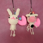 【受注済みお客様専用ページ】あみぐるみストラップ　★　うさぎ＆ハート+ニットボール　/　うし＆ハート+ニットボール