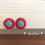 ＊jasper＊ビーズ×刺繍ボタンイヤリング《送料無料》