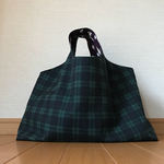 手提げバッグ ブラックウオッチ柄小×水玉紫
