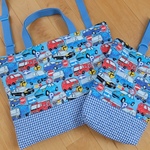 moruk様オーダー品＊レッスンバッグ＆上靴入れ＊車と標識＊ブルー