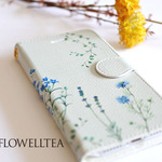 ブルーの花たちのスマホケース手帳型