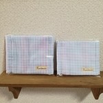 親子お揃いガーゼマスク　水色チェック①