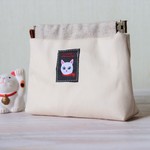 白猫のミニ口金ポーチ*帆布＊カラビナ可*キーケース＊イヤフォン*