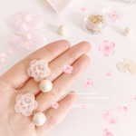 桜フリルと揺れるコットンパールピアス