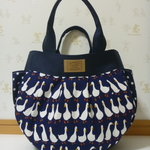 ３３３．アヒルのボーダー柄の２wayころぽてバッグL　紺　Dカン付き　再販１
