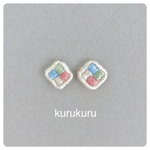春色 パステルカラーの刺繍ピアス【樹脂ピアス・ノンホールピアス可】