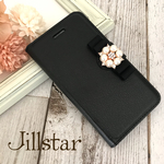 エレガント\♡/レザー×リボン パールビジュー  iPhone 手帳型 ケース 黒 iPhone case