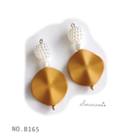 No.B165 イエロー✩︎⡱ウェーブビーズ×パールボールのお洒落ピアス / イヤリング