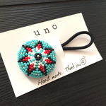 再販 ビーズ刺繍 ターコイズ ヘアゴム