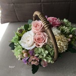 Majolica white x Carnation basket * アレンジ 花籠  母の日バスケット