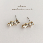 全品￥300✨春におすすめ🌸樹脂パールとクリアストーンの小ぶりビジューピアス