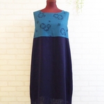 ☆1点限定商品☆　ガーゼ刺繍＆リネン切替ノースリワンピ　ネイビー系