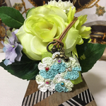 river31様 オーダー ★再販 雨の 時刻み ★ 2way  レース編み 紫陽花と ハチドリの時計型 ネックレス ブローチ