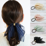 スカーフリボン ヘアゴム ストライプ 