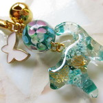 ◇1642『ヴィンセント💗 様  ご売約品』🐚アクアマリンの猫と、とんぼ玉🐈🎶 ※ストラップ・イヤホンジャックに変更可能