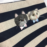 ボーダーポーチ 新商品♪ 羊毛フェルト ベロしまい忘れ猫ちゃん、オカッパ模様  