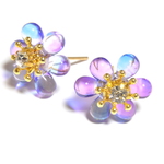 透き通るお花のピアス/イヤリング(パープル×ブルー)