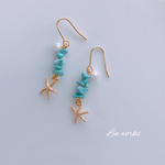 天然石 ターコイズ×ヒトデ ピアス/イヤリング