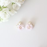 ☆15日20時出品☆コットンパールとビジューのパープルストックピアス（イヤリング）