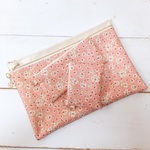 ◇◆Special Price◆◇　LIBERTY&帆布　Johanna　ジョアンナ　サーモンピンク　大きめWファスナーポーチ・ペンケース・miniポーチセット