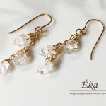 14kgf*ハーキマーダイヤモンド*3粒フックピアス