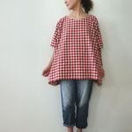 ★限定１着★コットン変形プルオーバーチュニック（赤×アイボリー）