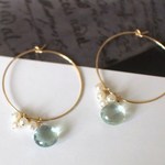 フローライト*淡水パールのフープピアス***