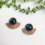 【再販】ビジューとビーズ刺繍×たっぷりフリンジ レトロピアス