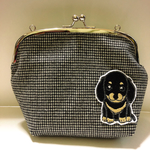 千鳥格子♡ダックスワッペン通帳ケースがま口