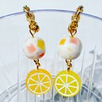 フルーツミルクゼリーのイヤリングスライスレモン&オレンジ(ピアスに変更可) 